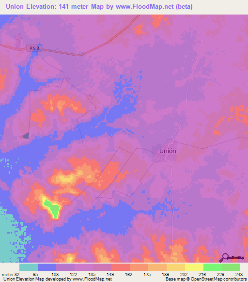 Union,Paraguay Elevation Map