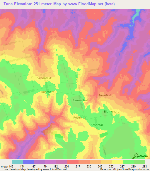 Tuna,Paraguay Elevation Map
