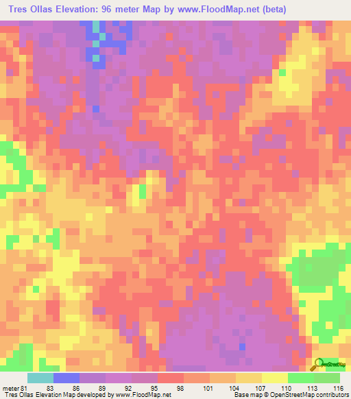 Tres Ollas,Paraguay Elevation Map