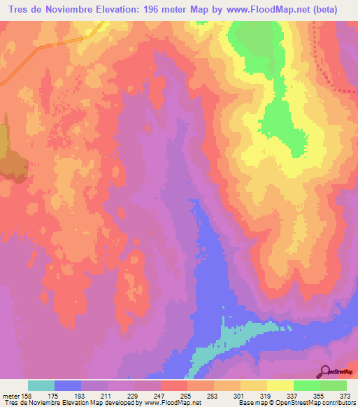 Tres de Noviembre,Paraguay Elevation Map