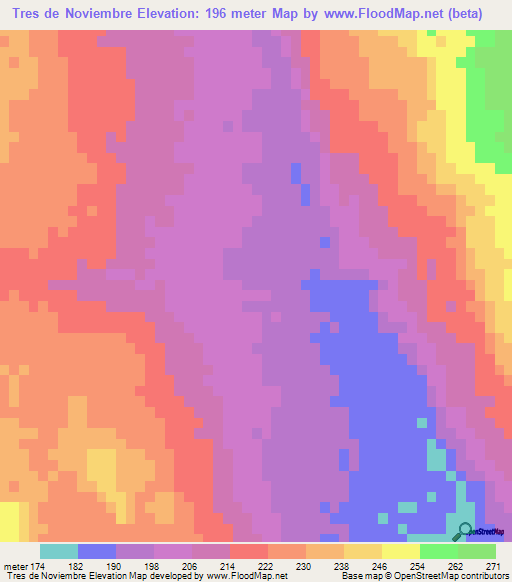 Tres de Noviembre,Paraguay Elevation Map
