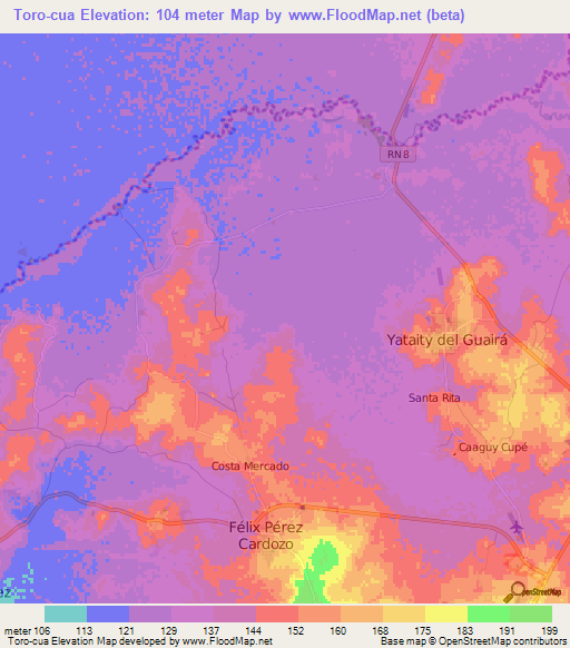 Toro-cua,Paraguay Elevation Map