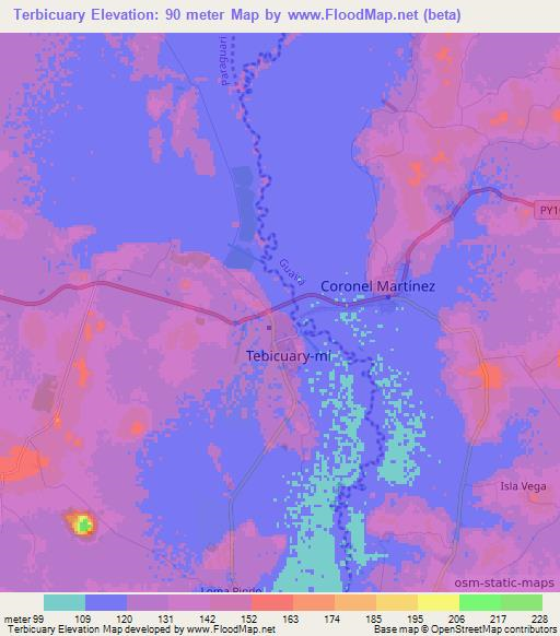 Terbicuary,Paraguay Elevation Map