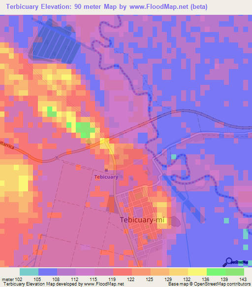 Terbicuary,Paraguay Elevation Map
