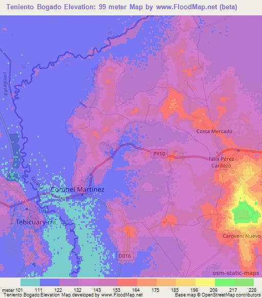 Teniento Bogado,Paraguay Elevation Map