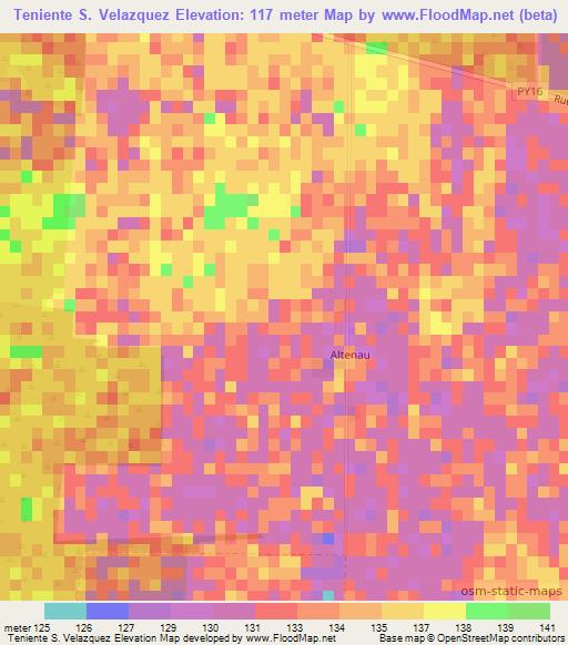 Teniente S. Velazquez,Paraguay Elevation Map