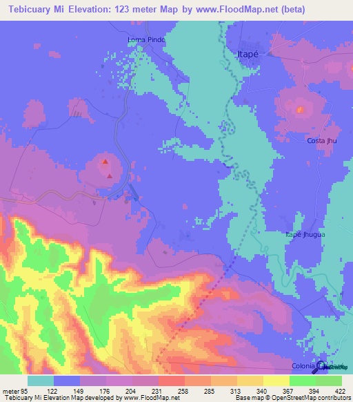 Tebicuary Mi,Paraguay Elevation Map