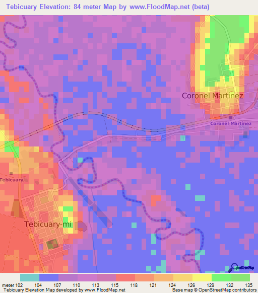 Tebicuary,Paraguay Elevation Map