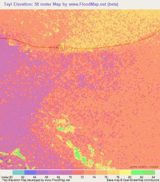 Tayi,Paraguay Elevation Map
