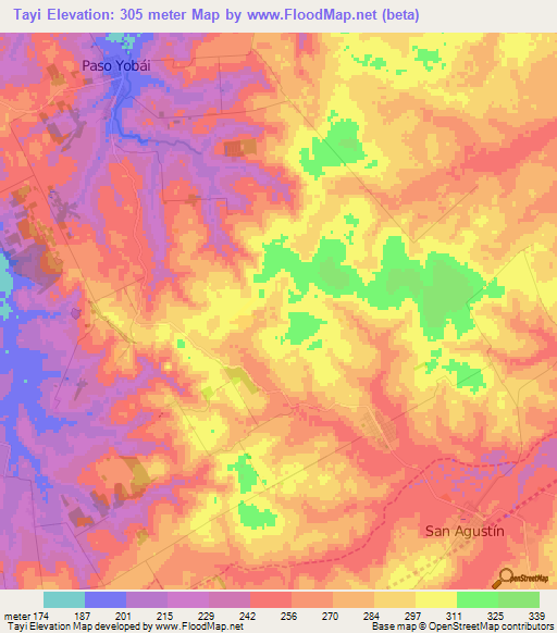 Tayi,Paraguay Elevation Map