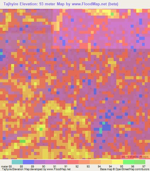 Tajhyire,Paraguay Elevation Map