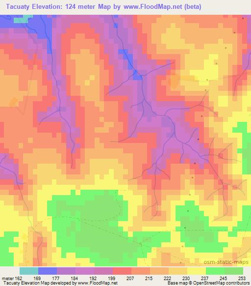 Tacuaty,Paraguay Elevation Map