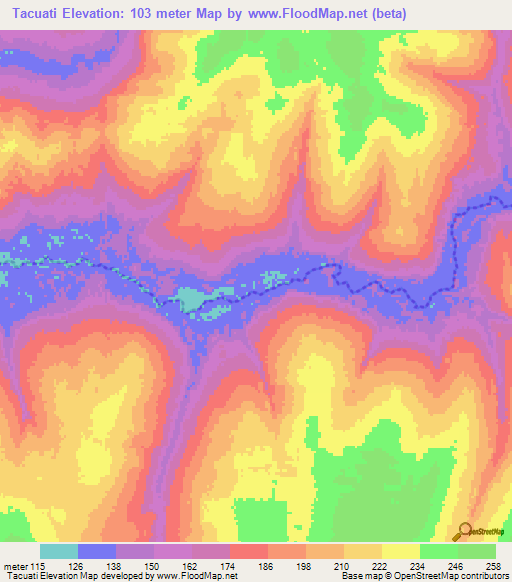 Tacuati,Paraguay Elevation Map