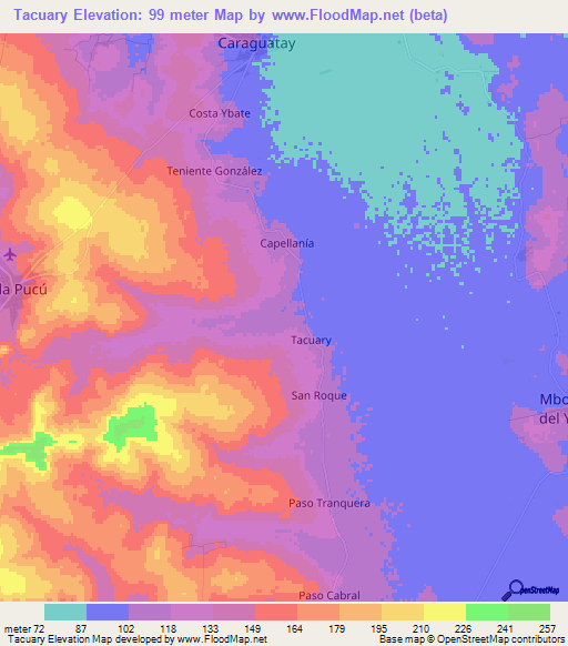 Tacuary,Paraguay Elevation Map
