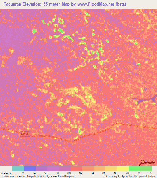 Tacuaras,Paraguay Elevation Map