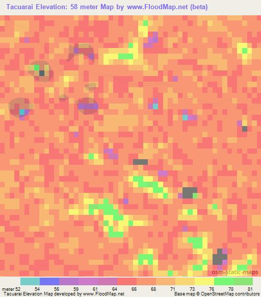 Tacuarai,Paraguay Elevation Map