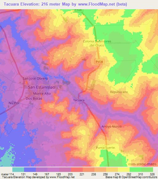 Tacuara,Paraguay Elevation Map