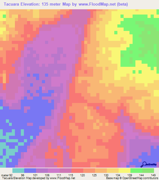 Tacuara,Paraguay Elevation Map
