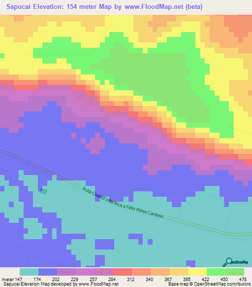 Sapucai,Paraguay Elevation Map