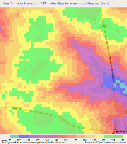 San Ygnacio,Paraguay Elevation Map