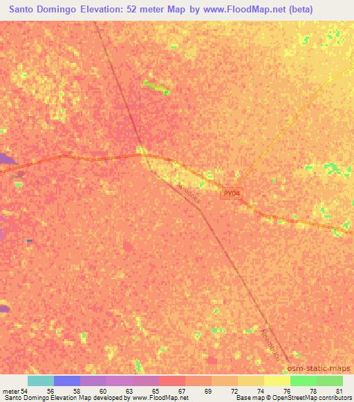 Santo Domingo,Paraguay Elevation Map