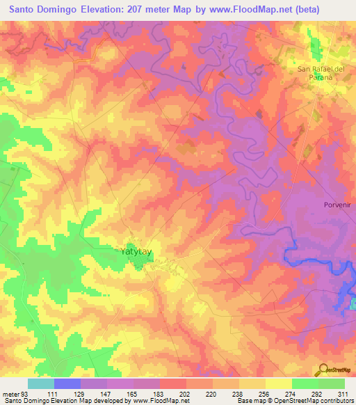 Santo Domingo,Paraguay Elevation Map