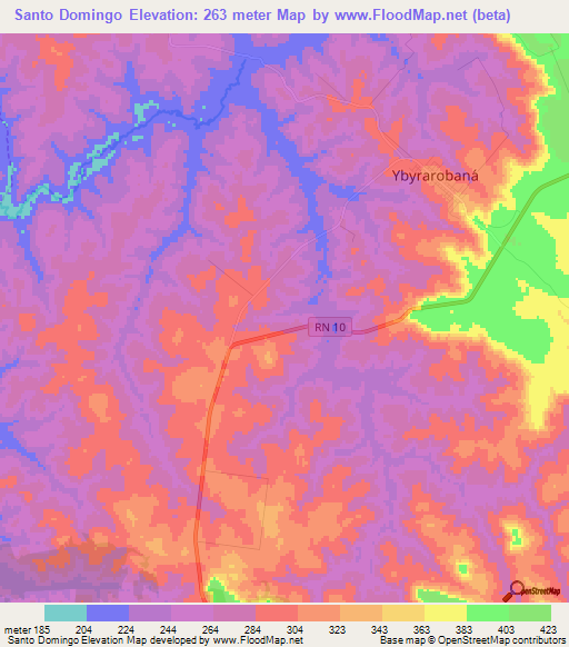 Santo Domingo,Paraguay Elevation Map