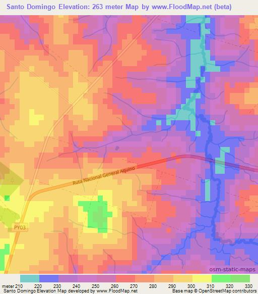 Santo Domingo,Paraguay Elevation Map
