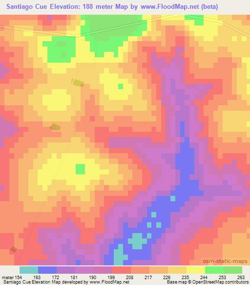 Santiago Cue,Paraguay Elevation Map