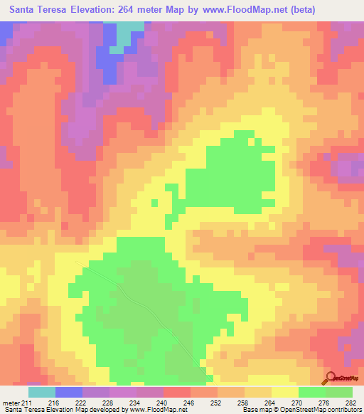 Santa Teresa,Paraguay Elevation Map