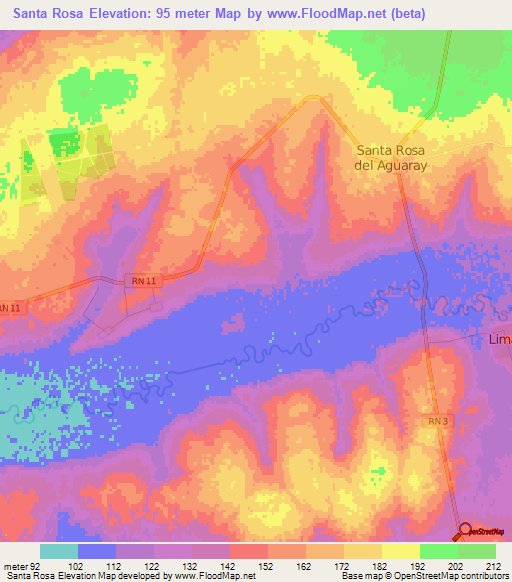 Santa Rosa,Paraguay Elevation Map