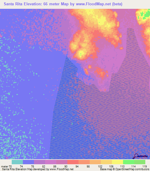 Santa Rita,Paraguay Elevation Map