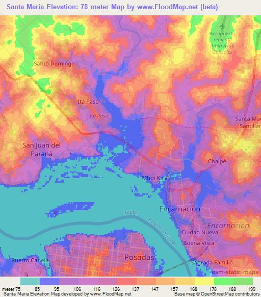 Santa Maria,Paraguay Elevation Map