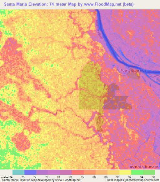 Santa Maria,Paraguay Elevation Map