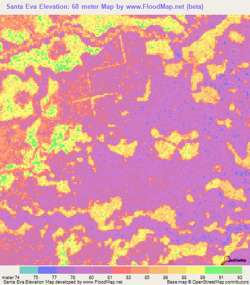 Santa Eva,Paraguay Elevation Map