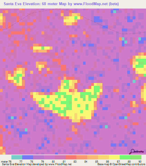Santa Eva,Paraguay Elevation Map