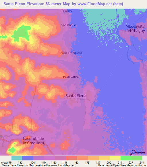 Santa Elena,Paraguay Elevation Map