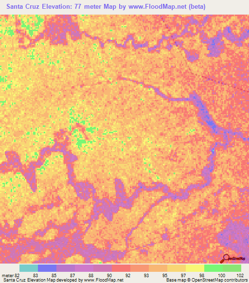 Santa Cruz,Paraguay Elevation Map