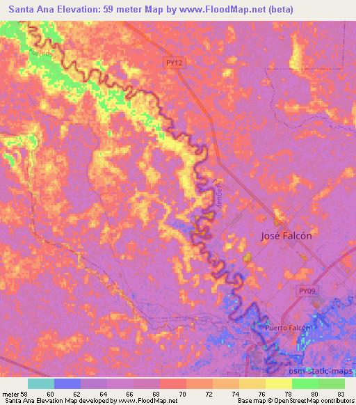 Santa Ana,Paraguay Elevation Map