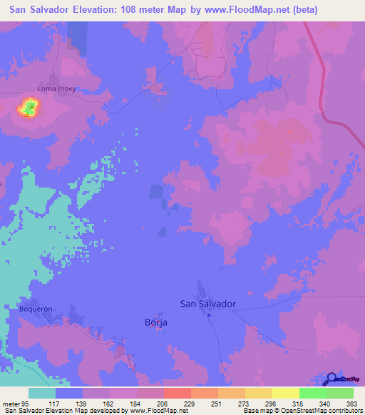 San Salvador,Paraguay Elevation Map