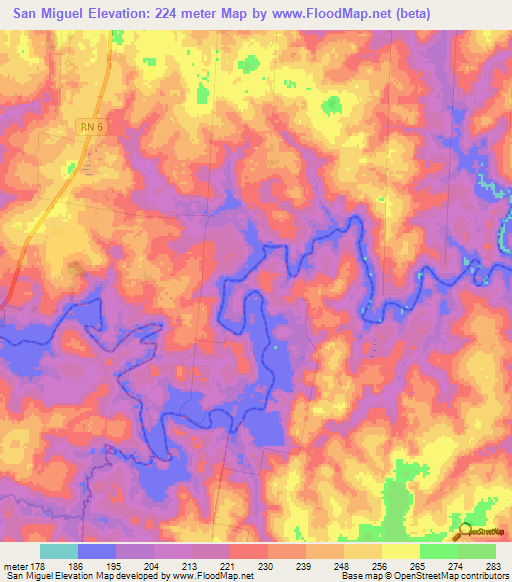 San Miguel,Paraguay Elevation Map