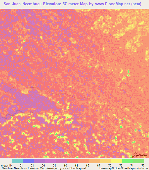 San Juan Neembucu,Paraguay Elevation Map