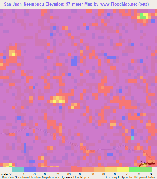 San Juan Neembucu,Paraguay Elevation Map
