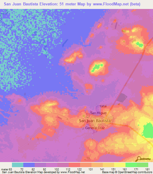 San Juan Bautista,Paraguay Elevation Map