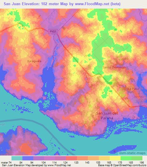 San Juan,Paraguay Elevation Map
