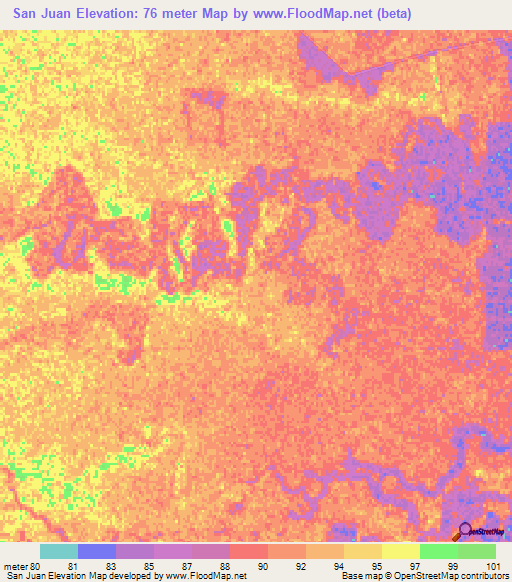 San Juan,Paraguay Elevation Map
