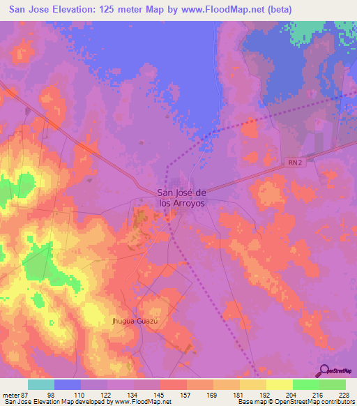 San Jose,Paraguay Elevation Map
