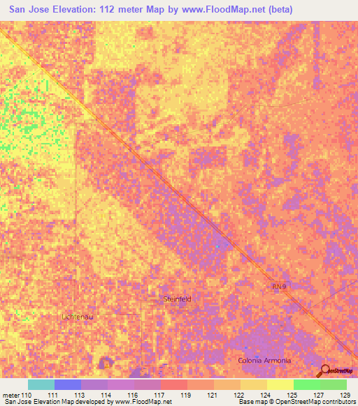 San Jose,Paraguay Elevation Map