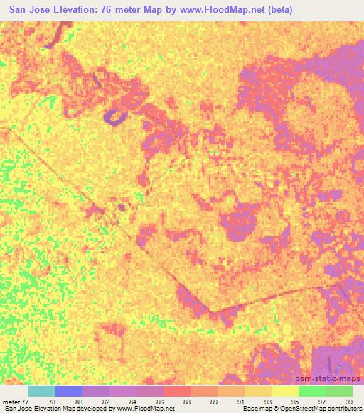 San Jose,Paraguay Elevation Map