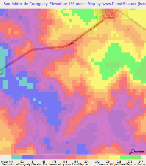 San Isidro de Curuguaty,Paraguay Elevation Map